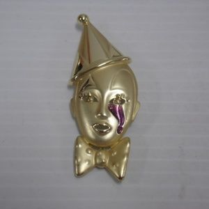 Vintage Goldtone Clown Designer Fashion Brooch